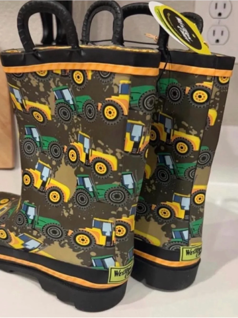 Western Chief Kids Green & Yellow Tractor Rain Boots